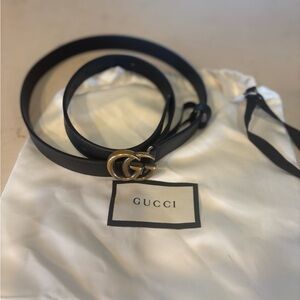 Gucci GG Marmont thin Black Belt with Gold Buckle